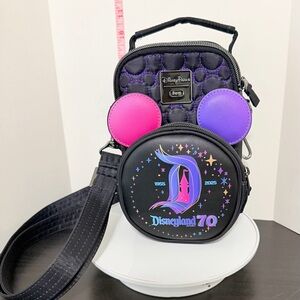 Disney Disneyland 70th Black Crossbody Bag with Pink & Purple Ears